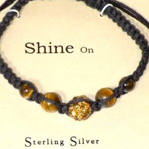 New Footnotes Sterling Silver, Tiger's Eye & Crystal-Studded Beaded Pull Cord Br